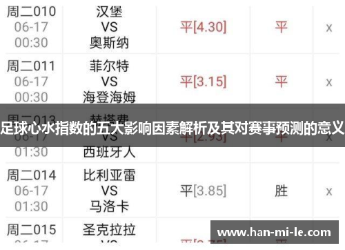 足球心水指数的五大影响因素解析及其对赛事预测的意义